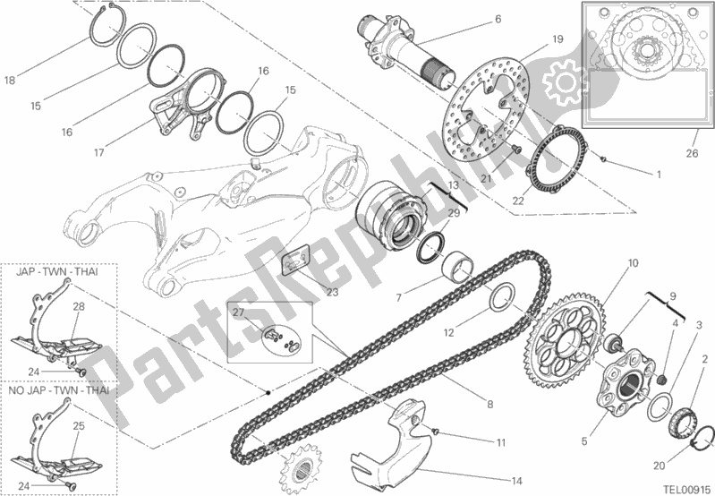 All parts for the Rear Wheel Spindle of the Ducati Superbike 1299S ABS 2015